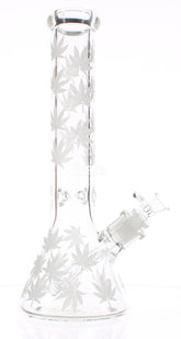 14” / 7mm - WHEEL - Glow in the Dark Glass Bong - "CanaLeaves"